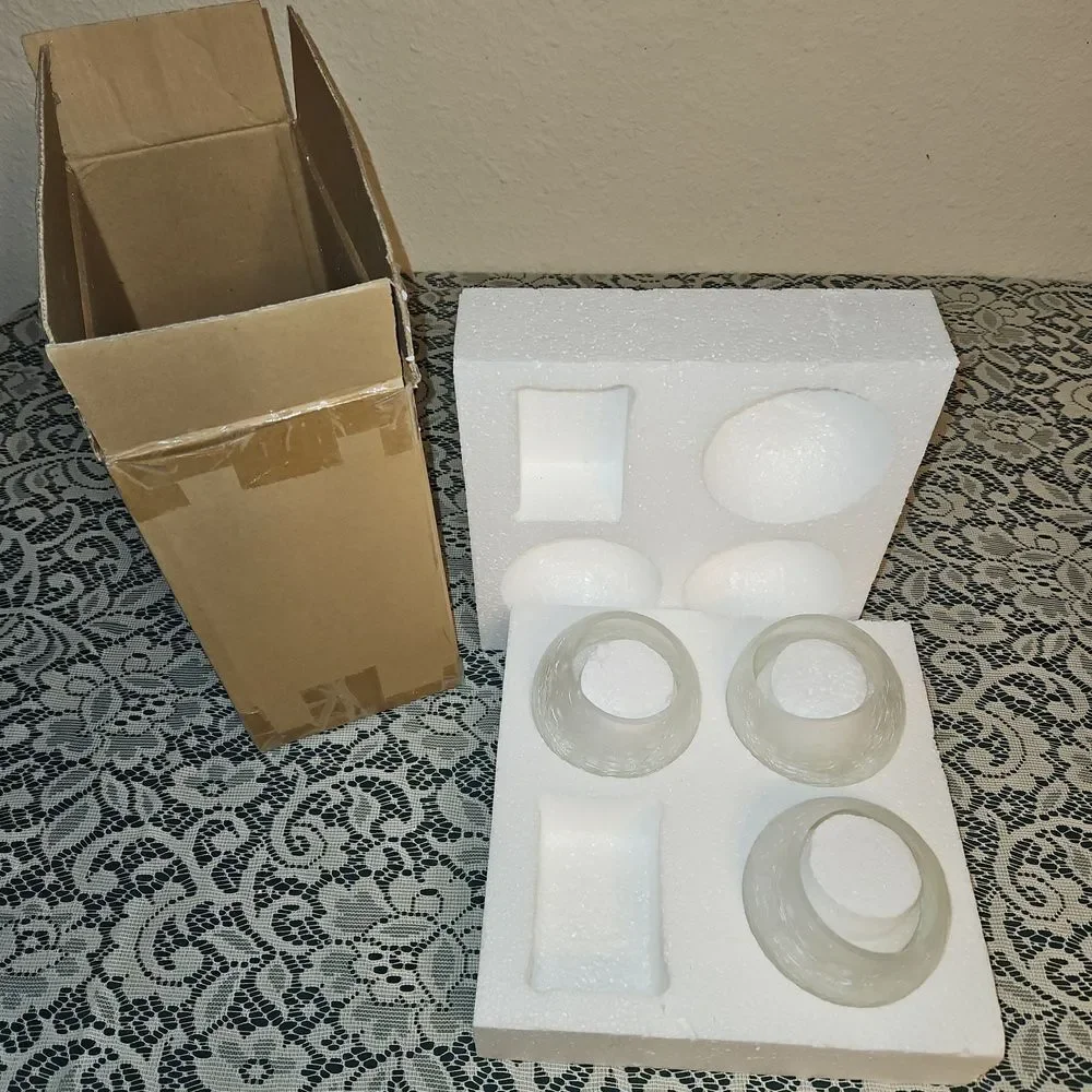 Set Of 3 White Frosted Crackle Glass Votive Candle Holders